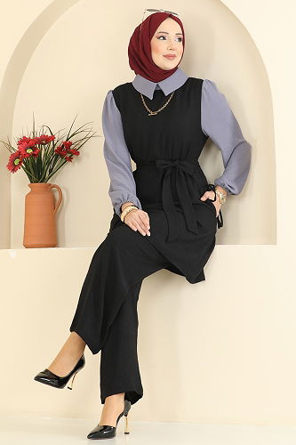 moda selvim طقم أسود و رمادي PL9172 - Thumbnail