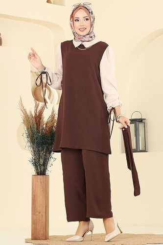 moda selvim طقم بني PL9172 - Thumbnail