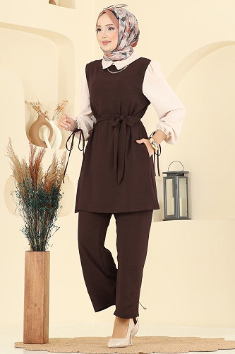 moda selvim طقم بني PL9172 - Thumbnail