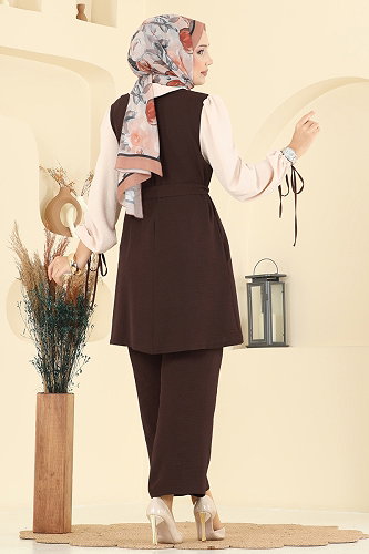 moda selvim طقم بني PL9172 - Thumbnail