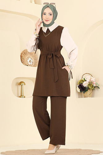 moda selvim طقم بني فاتح PL9172 - Thumbnail