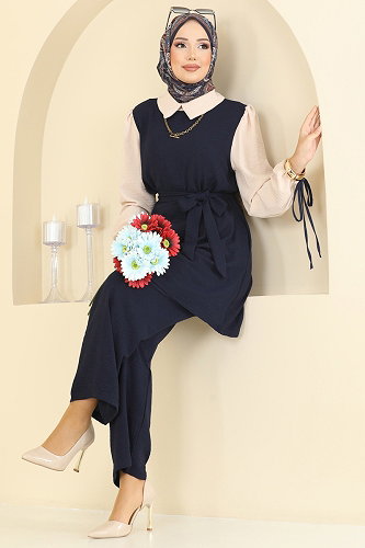 moda selvim طقم كحلي فاتح PL9172 - Thumbnail