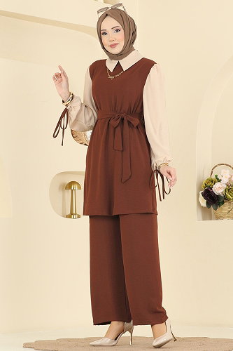 moda selvim طقم عسلي PL9172 - Thumbnail