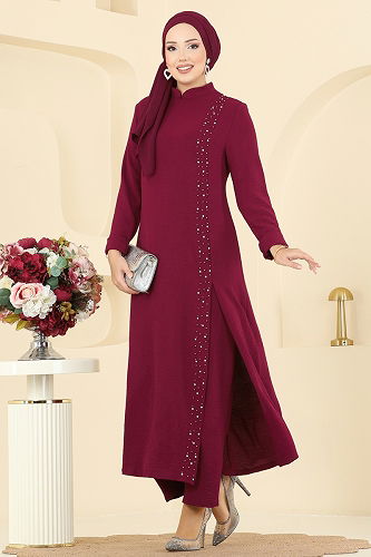 moda selvim طقم خمري PL9175 - Thumbnail