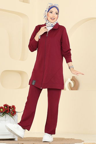 moda selvim طقم خمري PL9176 - Thumbnail