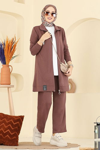 moda selvim طقم بيج غامق PL9176 - Thumbnail