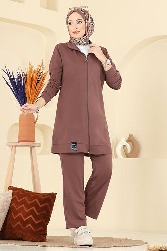 moda selvim طقم بيج غامق PL9176 - Thumbnail