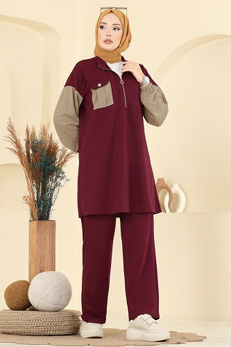 moda selvim طقم خمري PL9180 - Thumbnail