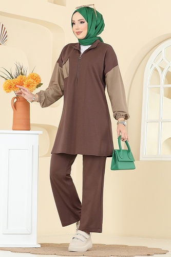 moda selvim طقم بني فاتح PL9180 - Thumbnail