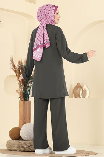 moda selvim طقم رمادي غامق PL9181 - Thumbnail