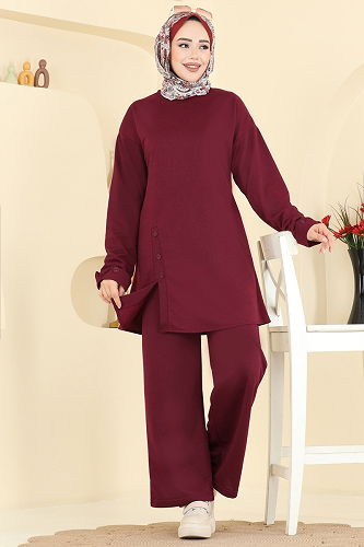 moda selvim طقم خمري غامق PL9181 - Thumbnail