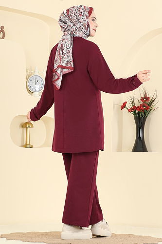 moda selvim طقم خمري غامق PL9181 - Thumbnail