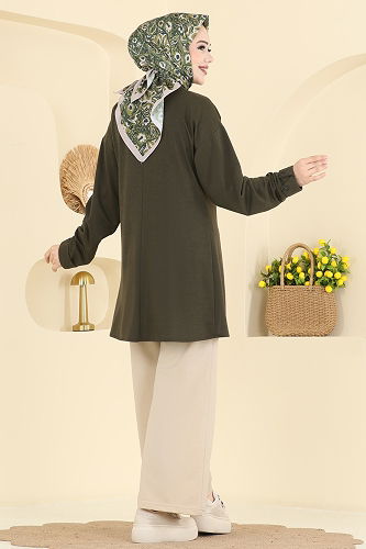 moda selvim طقم أخضر عفني و بيج PL9181 - Thumbnail