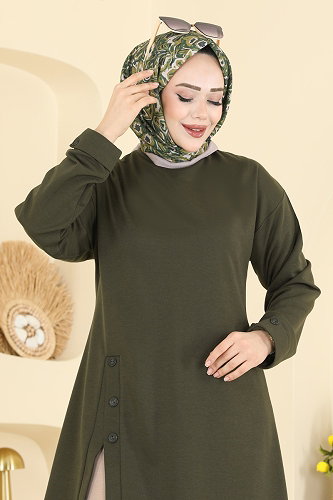 moda selvim طقم أخضر عفني و بيج PL9181 - Thumbnail