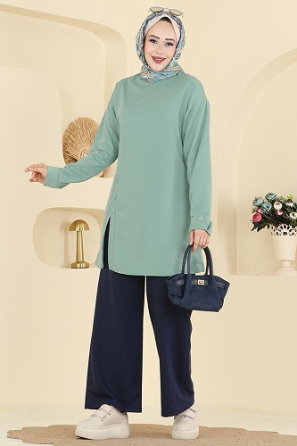 moda selvim Combined PL9181 Mint&Navy Blue - Thumbnail
