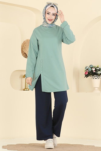 moda selvim Combined PL9181 Mint&Navy Blue - Thumbnail
