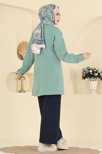 moda selvim Combined PL9181 Mint&Navy Blue - Thumbnail