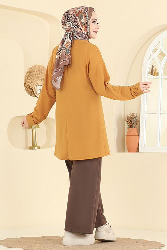 moda selvim طقم خردلي وبني PL9181 - Thumbnail