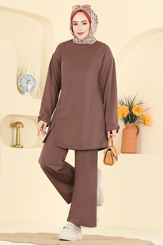 moda selvim طقم بيج وردي PL9181 - Thumbnail