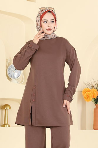 moda selvim طقم بيج وردي PL9181 - Thumbnail