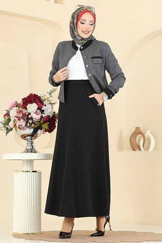 moda selvim طقم رمادي غامق &اسود& PL9182 - Thumbnail