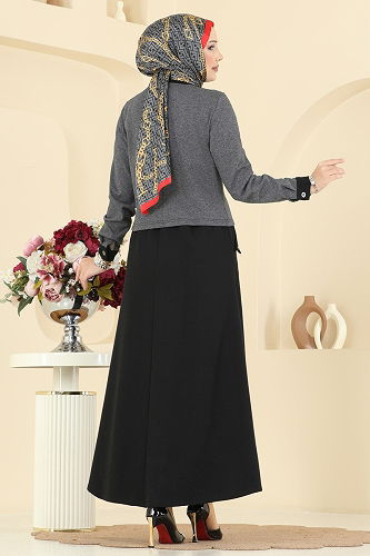 moda selvim طقم رمادي غامق &اسود& PL9182 - Thumbnail