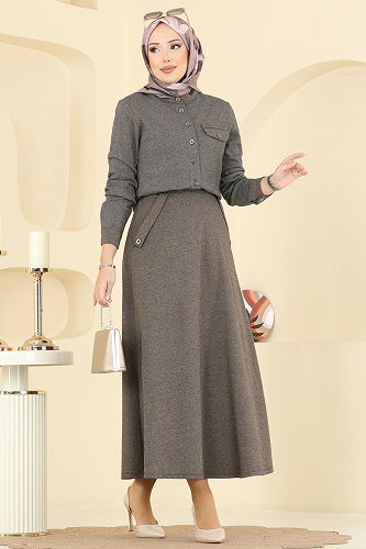 moda selvim طقم بني وبيج PL9182 - Thumbnail