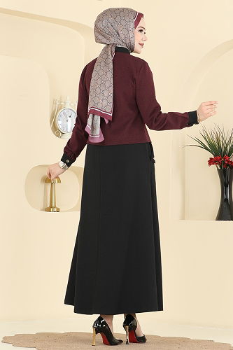 moda selvim طقم خمري و أسود PL9182 - Thumbnail