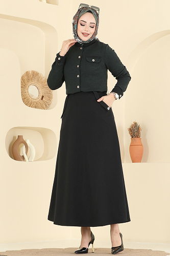 moda selvim طقم زيتي واسود PL9182 - Thumbnail