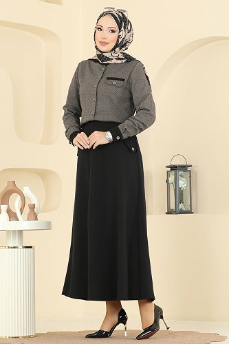 moda selvim طقم بيج وأسود PL9182 - Thumbnail