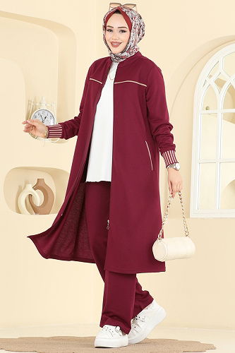 moda selvim طقم خمري PL9185 - Thumbnail