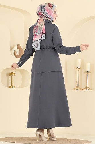 moda selvim طقم رمادي غامق PL9187 - Thumbnail