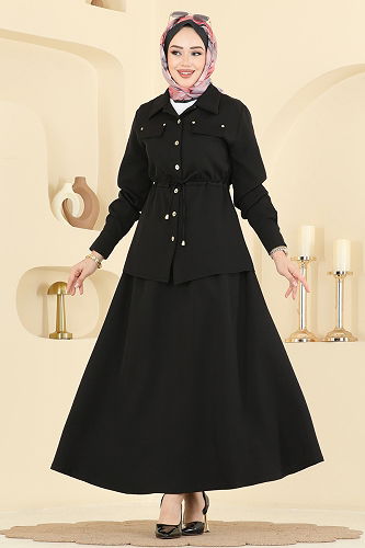 moda selvim طقم أسود PL9187 - Thumbnail