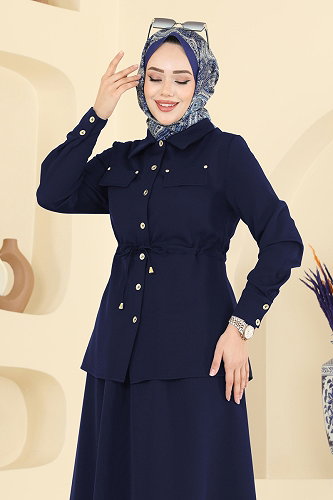 moda selvim طقم كحلي فاتح PL9187 - Thumbnail