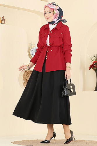 moda selvim طقم أحمر و أسود PL9187 - Thumbnail