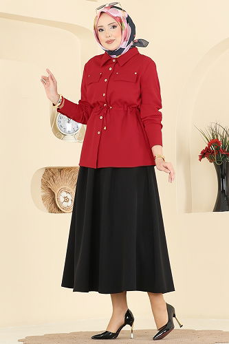 moda selvim طقم أحمر و أسود PL9187 - Thumbnail