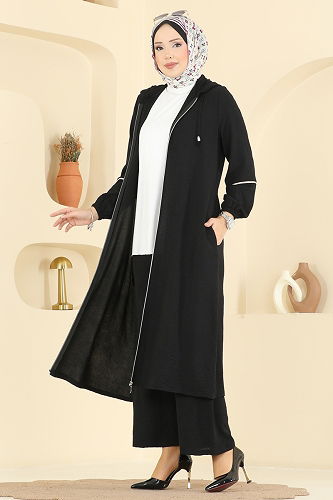 moda selvim طقم أسود PL9189 - Thumbnail