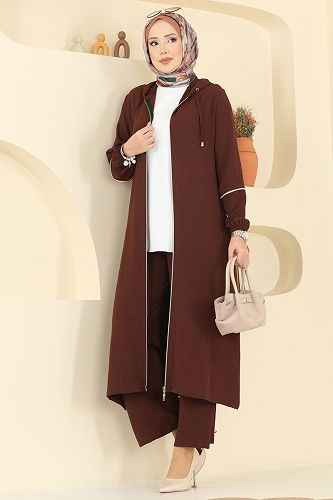 moda selvim طقم بني PL9189 - Thumbnail