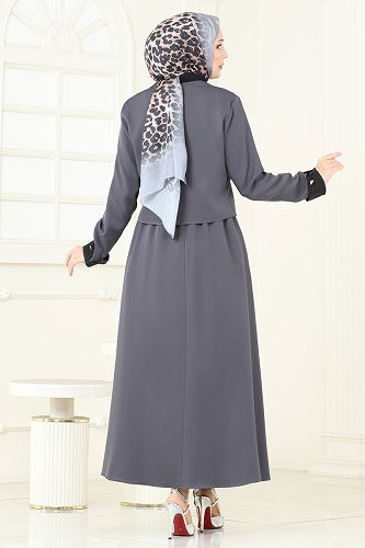 moda selvim طقم رمادي غامق PL9192 - Thumbnail