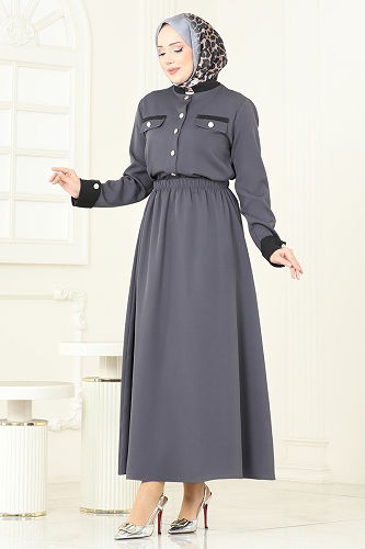 moda selvim طقم رمادي غامق PL9192 - Thumbnail