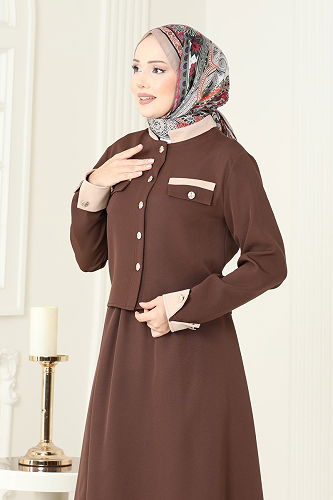 moda selvim طقم بني PL9192 - Thumbnail