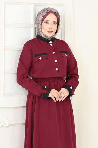 moda selvim طقم خمري PL9192 - Thumbnail