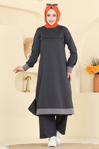 moda selvim طقم رمادي غامق PL9193 - Thumbnail