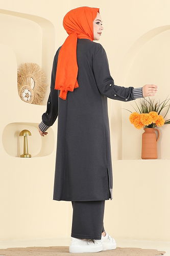 moda selvim طقم رمادي غامق PL9193 - Thumbnail