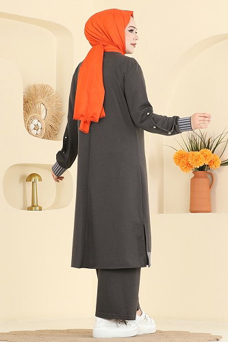 moda selvim طقم رمادي غامق PL9193 - Thumbnail