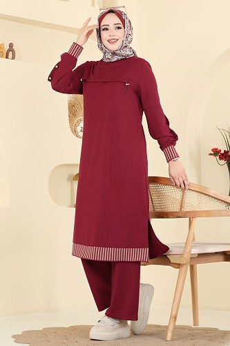 moda selvim طقم خمري PL9193 - Thumbnail