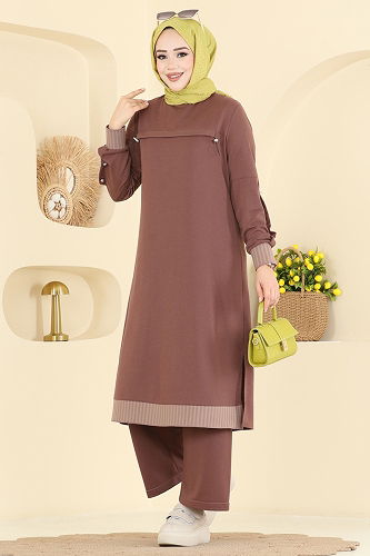 moda selvim طقم بيج وردي PL9193 - Thumbnail