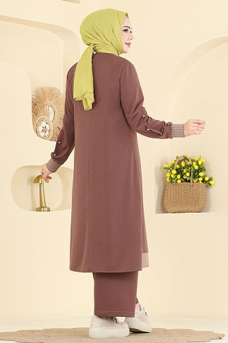 moda selvim طقم بيج وردي PL9193 - Thumbnail