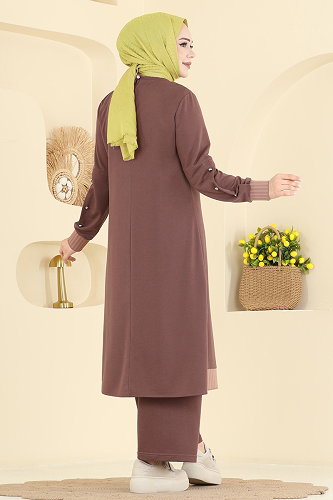 moda selvim طقم بيج وردي PL9193 - Thumbnail
