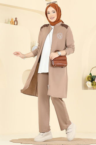 moda selvim طقم بيج غامق PL9202 - Thumbnail